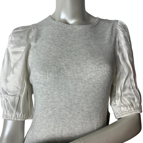 FIFTEEN TWENTY Heather Ivory Ribbed Contrast Puff Sleeve Top - Picture 2 of 11
